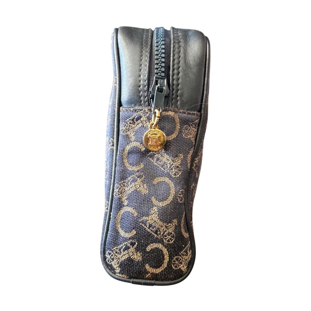 Celine Paris C Sulky Monogram Toiletry Clutch Pouch Navy Blue Jacquard Leather - Picture 3 of 12